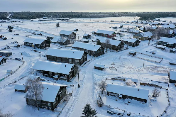 Kimzha Villaggio Vista Dall Alto Paesaggio Invernale Russo Distretto Nord — Foto Stock