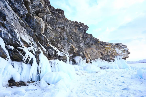 Kış Manzarası Doğası Baykal Şamanka Kayası Olkhon Adası — Stok fotoğraf