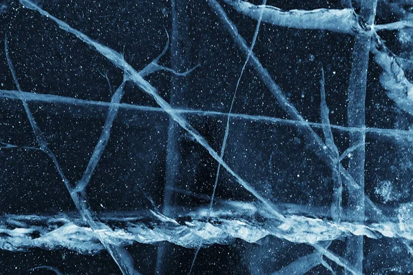Ijs Textuur Scheurt Baikal Abstracte Achtergrond Winter Ijs Transparant Blauw — Stockfoto