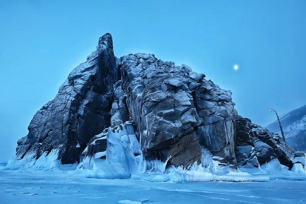 Olkhon Ilha Baikal Inverno Paisagem Rússia Inverno Temporada Vista Lago — Fotografia de Stock