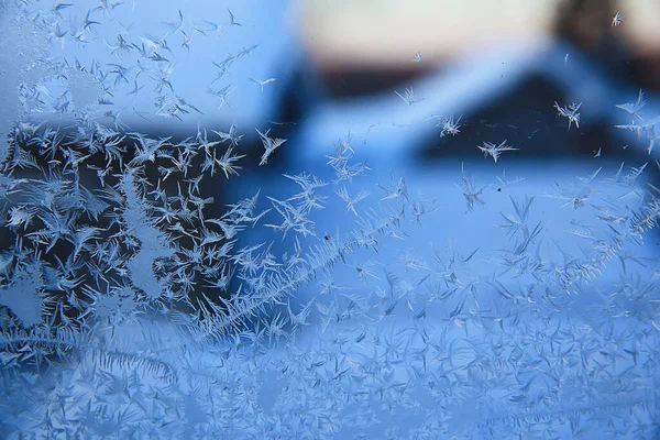 Παγετός Σχέδια Στο Γυαλί Παράθυρο Αφηρημένη Φόντο Χειμώνα Rime Χιόνι — Φωτογραφία Αρχείου