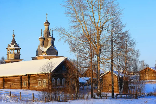 Paesaggio Invernale Villaggio Russo Nord Casa Legno — Foto Stock