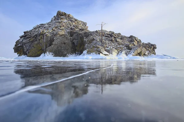 Olkhon Wyspa Baikal Zimowy Krajobraz Rosja Sezon Zimowy Widok Jezioro — Zdjęcie stockowe