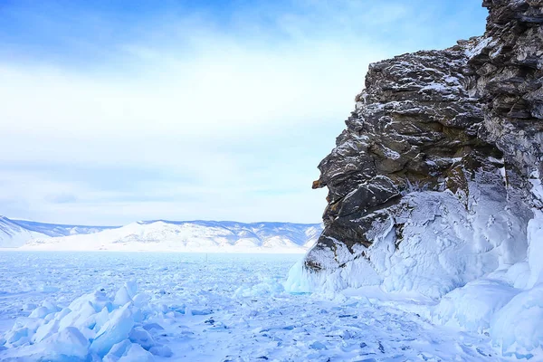 Olkhon Ilha Baikal Inverno Paisagem Rússia Inverno Temporada Vista Lago — Fotografia de Stock