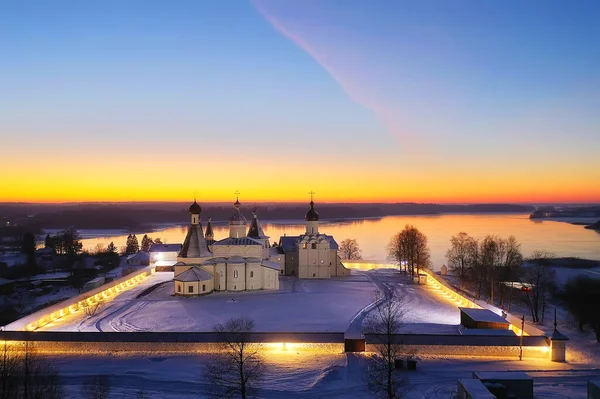 Ferapontovo Hiver Monastère Paysage Vue Dessus Noël Religion Architecture Arrière — Photo