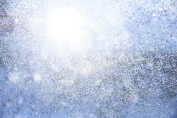 Padrões Geada Vidro Janela Fundo Abstrato Inverno Neve Rime — Fotografia de Stock