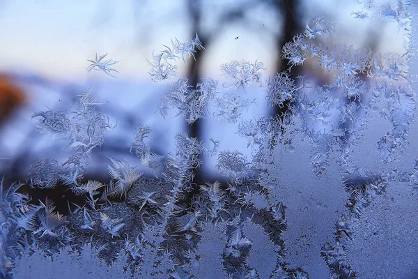 Gelo Modelli Vetro Della Finestra Astratto Sfondo Inverno Rime Neve — Foto Stock