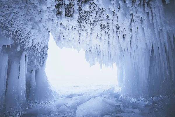 Ghiaccio Grotta Inverno Congelato Natura Sfondo Paesaggio — Foto Stock