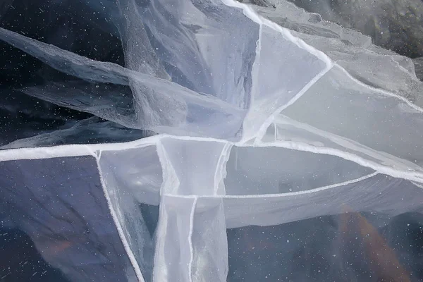 Eis Textur Risse Baikal Abstrakter Hintergrund Winter Eis Transparent Blau — Stockfoto