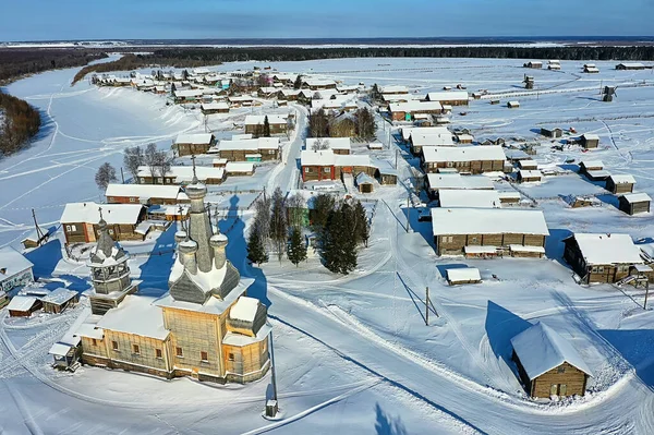 Kimzha Dorf Von Oben Winterlandschaft Russischen Norden Arkhangelsk Bezirk — Stockfoto