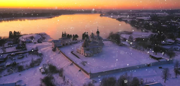 Ferapontovo Inverno Mosteiro Paisagem Vista Superior Natal Religião Arquitetura Fundo — Fotografia de Stock