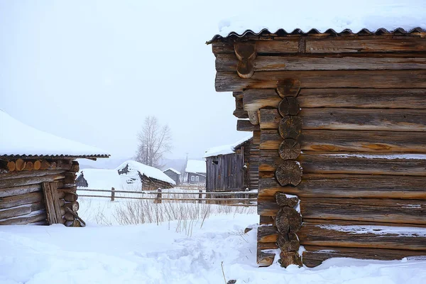 Winterlandschaft Russisches Dorf Norden Holzhaus — Stockfoto