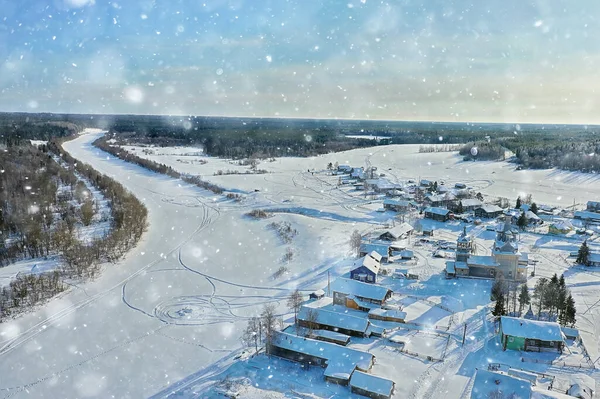 Kimzha Dorf Von Oben Winterlandschaft Russischen Norden Arkhangelsk Bezirk — Stockfoto