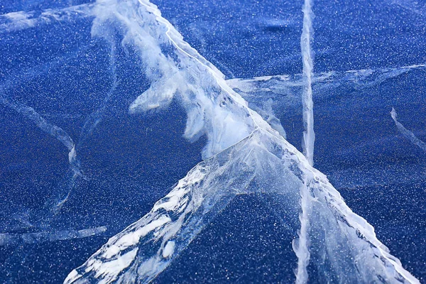 Ice Texture Cracks Baikal Abstract Background Winter Ice Transparent Blue — Stock Photo, Image