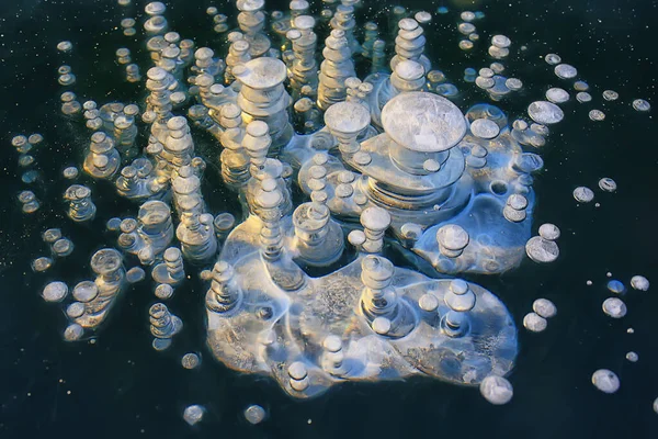 Textura Bolhas Gelo Baikal Gás Sulfeto Hidrogênio Natureza Inverno Fundo — Fotografia de Stock