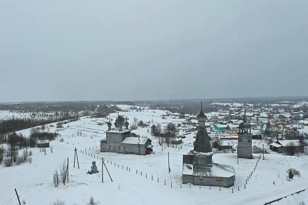 Église Bois Vue Dessus Hiver Paysage Architecture Nord Russe — Photo