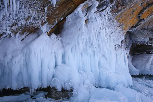 Gelo Espirra Pedras Baikal Vista Abstrata Inverno — Fotografia de Stock