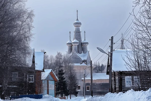 Зимний Пейзаж Русской Деревни Северный Деревянный Дом — стоковое фото