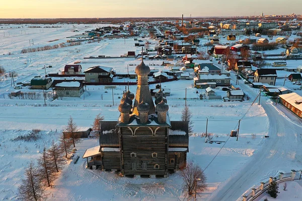 Kimzha Village Top View Winter Landscape Russian North Arkhangelsk District — Stock Photo, Image