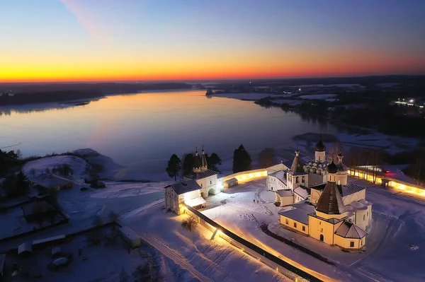 Ferapontovo冬季修道院景观 顶级圣诞宗教建筑背景 — 图库照片