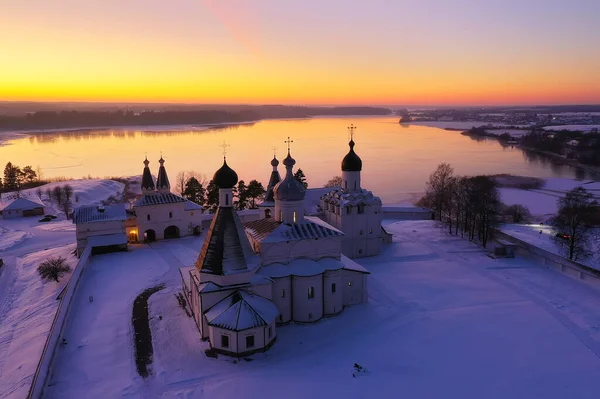 Ferapontovo Kış Manastırı Manzarası Üst Görünüm Noel Dini Mimari Arka — Stok fotoğraf