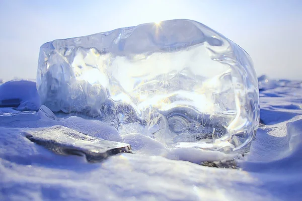 Stück Eis Baikal Auf Eis Natur Wintersaison Kristall Wasser Transparent Stockfoto