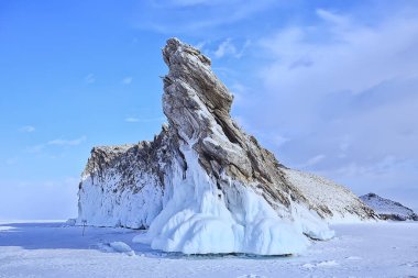Olkhon Adası Baykal Kış manzarası, Rusya Kış sezonu Baykal Gölü manzarası