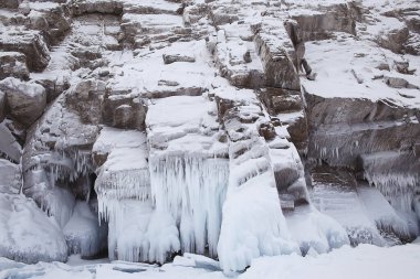 Kış manzarası doğası Baykal Şamanka Kayası Olkhon Adası