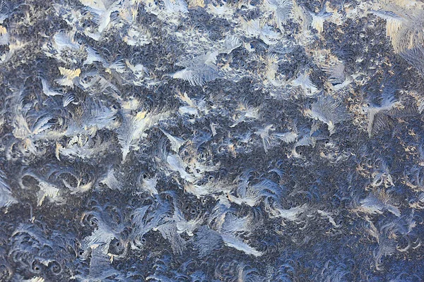 Frost Mönster Fönsterglas Abstrakt Bakgrund Vinter Rim Snö — Stockfoto