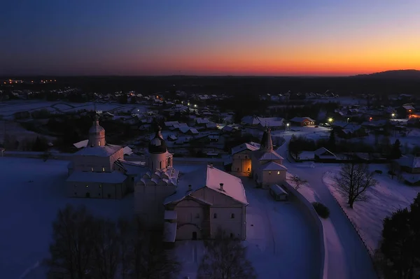 Ферапонтово Зимний Монастырь Пейзаж Вид Сверху Рождественский Религиозный Фон — стоковое фото