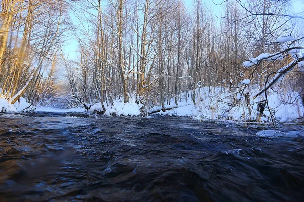 Landschaft Fluss Winter Saisonalen Blick Wasser Schnee Wald — Stockfoto