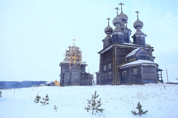 Église Bois Dans Paysage Nord Russe Hiver Architecture Religion Historique — Photo