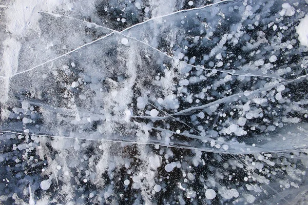 Textúra Jég Buborékok Levegő Baikal Gáz Hidrogén Szulfid Természet Téli — Stock Fotó