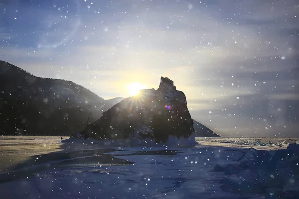 Olkhon Isola Baikal Paesaggio Invernale Russia Vista Stagione Invernale Lago — Foto Stock