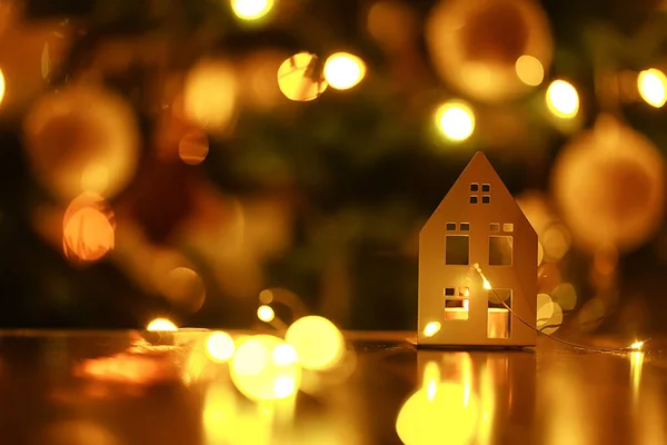 Decoración Navidad Noche Casa Luces Fondo Abstracto Vacaciones Decoración — Foto de Stock