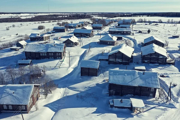 Kimzha Dorf Von Oben Winterlandschaft Russischen Norden Arkhangelsk Bezirk — Stockfoto