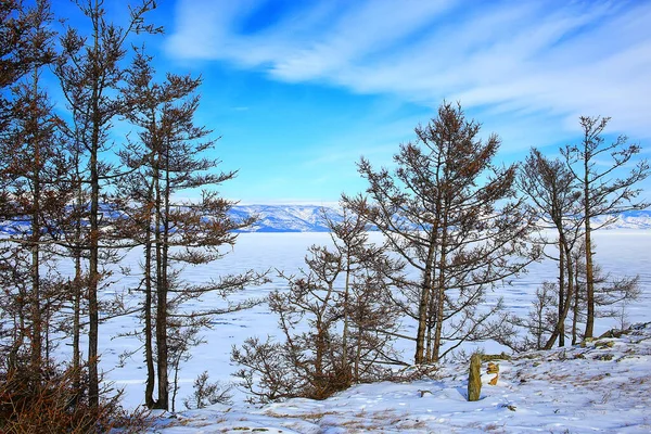 Winter Landschap Olkhon Eiland Meer Baikal Reizen Rusland — Stockfoto