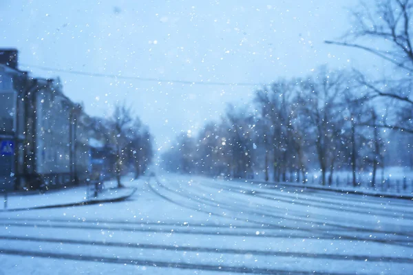 城市街道降雪背景冬季风景抽象景观 — 图库照片