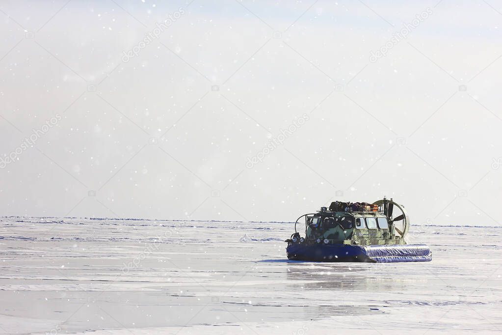 Khivus on ice hovercraft, airboat, winter transport extreme