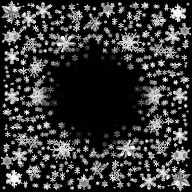 Kar taneleri siyah arkaplanı izole eder, soyut süs kış duvar kağıdı tasarımı kar tanesi doğal fotoğrafı