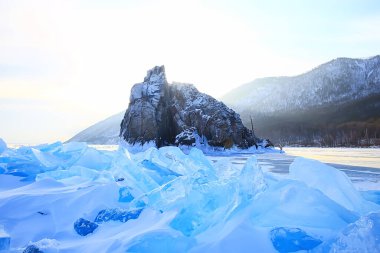 Olkhon Adası Baykal Kış manzarası, Rusya Kış sezonu Baykal Gölü manzarası