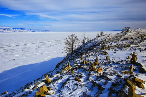 Kış Manzarası Olkhon Adası Baykal Gölü Rusya — Stok fotoğraf