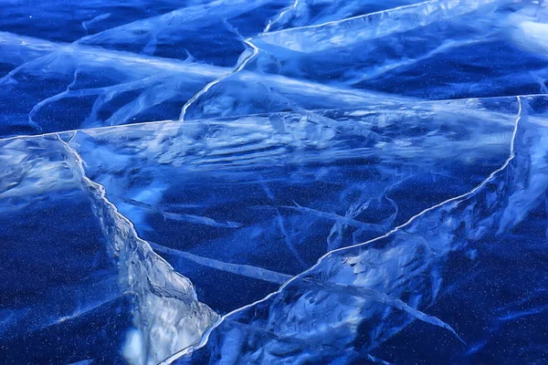 Ice Texture Cracks Baikal Abstract Background Winter Ice Transparent Blue — Stock Photo, Image