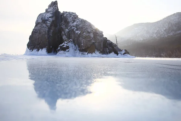 Olkhon Ilha Baikal Inverno Paisagem Rússia Inverno Temporada Vista Lago — Fotografia de Stock