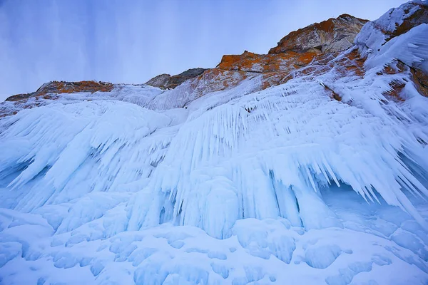 Gelo Espirra Pedras Baikal Vista Abstrata Inverno — Fotografia de Stock