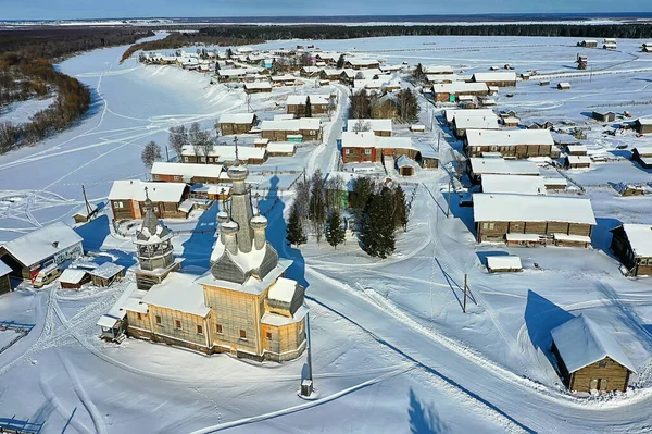 Kimzha Dorf Von Oben Winterlandschaft Russischen Norden Arkhangelsk Bezirk — Stockfoto