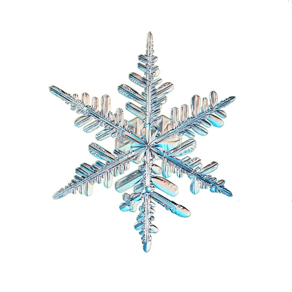 Floco Neve Objeto Isolado Fundo Branco Cristal Foto Natural — Fotografia de Stock