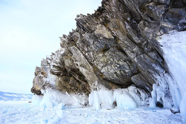 Olkhon Eiland Baikal Winter Landschap Rusland Winter Seizoen Uitzicht Meer — Stockfoto