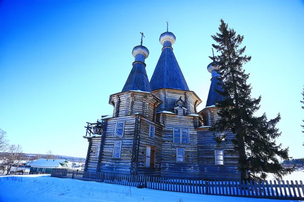 Dřevěný Kostel Ruské Severní Krajině Zimě Architektura Historické Náboženství Křesťanství — Stock fotografie