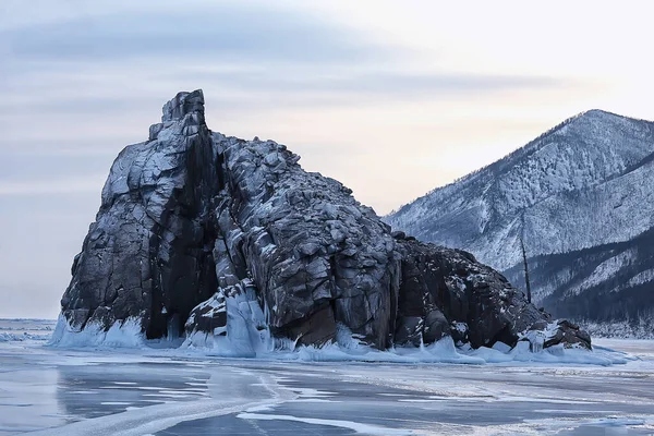 Olkhon Isola Baikal Paesaggio Invernale Russia Vista Stagione Invernale Lago — Foto Stock